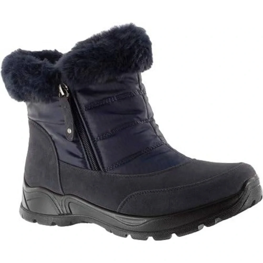 Easy Street Womens Frosty Winter Boots Navy Blue Faux Fur Ankle Booties Size 7 W
